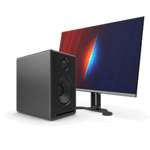 a computer monitor and speaker