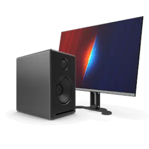 a computer monitor and speaker